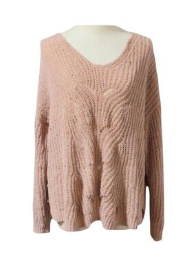 Moral Fiber Dusky Pink Cutout Long Sleeve Sweater With Gold Thread Size 2X